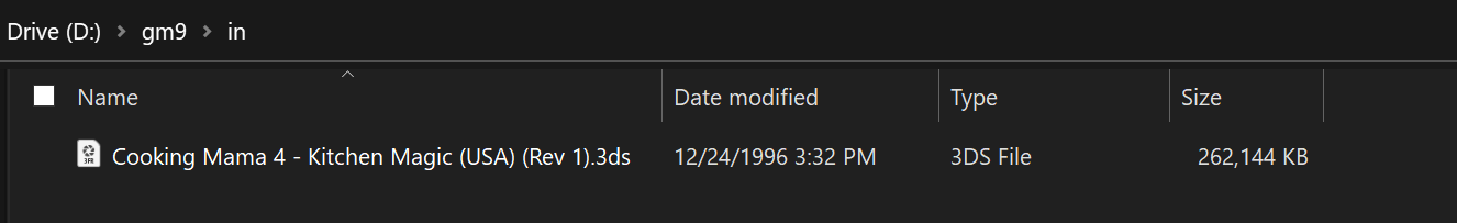 A screenshot of cooking mama 4 in my gm9/in folder.